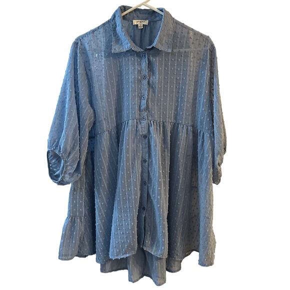 UMGEE Dusty Blue Sheer Textured Dot Tunic blouse 3/4 Sleeves Size Medium - Picture 2 of 7